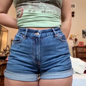 American Eagle Outfitters High Waist Blue Denim Shorts
